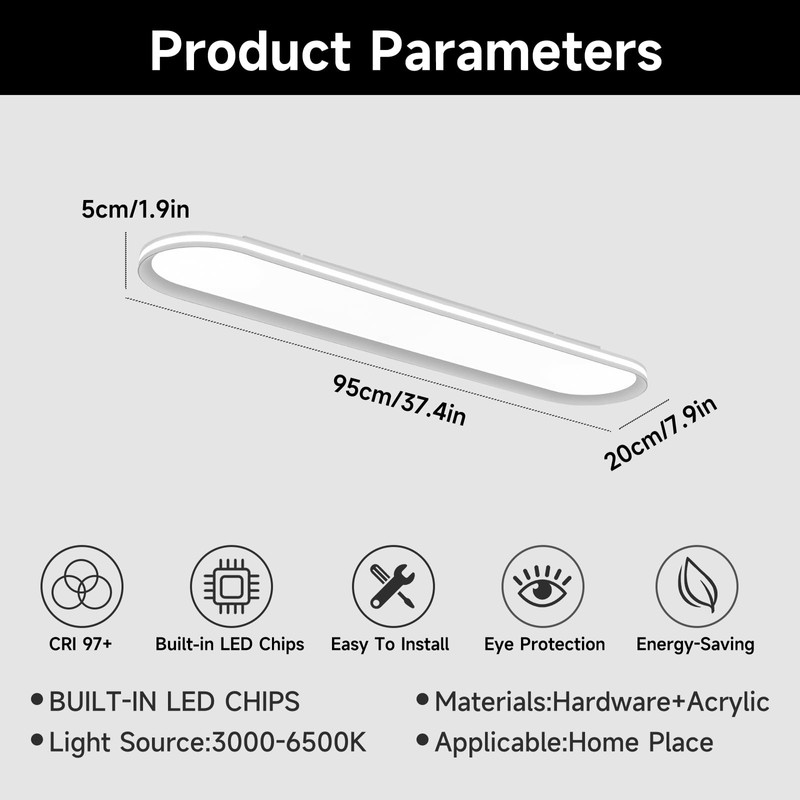 Naroume 37.4" Metal LED Ceiling Light,Slim, Edge Lit - 55W