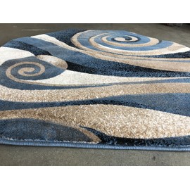 Nikos Sculpture Modern Octagon Contemporary Area Rug Blue Black Beige Ivory Abstract Design 258 (5 Feet 6 Inch X 5 Feet 6 Inch)