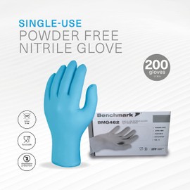 Benchmark 100 Pcs BMG462 Disposable Nitrile Gloves - Latex and Powder Free Multi-Purpose Sterile Examination Gloves (Large)