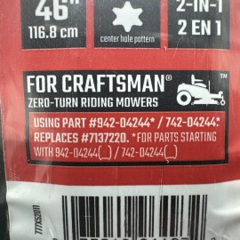 Craftsman 46” Set Bagging & Discharge Blade # 7137220, 942-04244, 742-04244 NEW