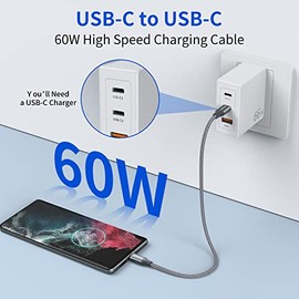 Cable USB C a C (paquete de 3 unidades de 1 pie), cable corto USB tipo C de carga rápida de nailon trenzado de carga compatible con iPhone 17, 16 Pro/