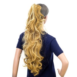 SWACC 24-Inch Long Messy Curls Claw Clip Ponytail Extensions Synthetic Clip in Drawstring Curly Ponytail Hairpiece Jaw Clip Hair Extensions (Blonde Mixed-27H613#)
