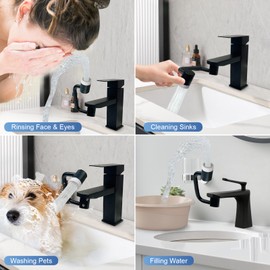 Matte Black Faucet Aerator, 1080° Swivel Faucet Extender, Kitchen Sink Aerator Extension With 2 Water Outlet Modes Faucet Nozzle, Bathroom Rotating Faucet Attachment