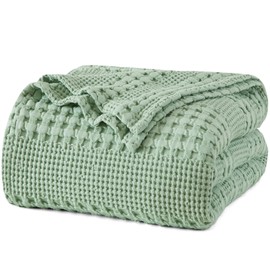 PHF 100% Cotton Waffle Weave Blanket Twin Size, Lightweight Washed Cotton Blanket for Spring & Summer - 66"x90" Aesthetic Soft Woven and Breathable Blanket for Bed Sofa Home Decor - Sage Green