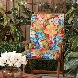 Greendale Home Fashions Outdoor High Back Dining Chair Pad, Aloha Crimson