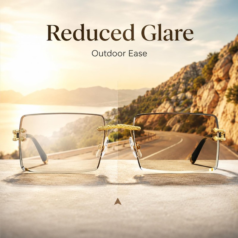 AOOLIA Rectangle Gradient Rimless Sunglasses Women Men Transparent Tinted Metal