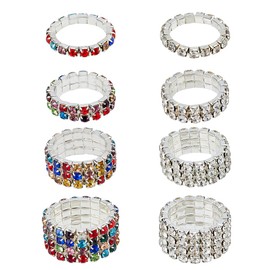 UNICRAFTALE 8 Style Rhinestone Stretch Rings Colorful Thumb Pinky Ring Fashion Crystal Stackable Finger Rings Set Diamond Elastic Ring Accessories for Women
