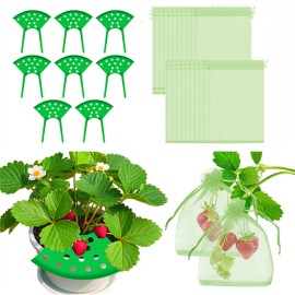 Unbranded 8Pcs Green Strawberry Supports Planting Kit with 20Pcs Insect-proof Mesh Bags