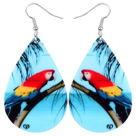 TIZURO Acrylic Cute Teardrop Parrot Earrings Hawaiian Summer Beach Tropical Birds Animals Dangle Jewellry For Women Bird Lovers Gifts (Blue)