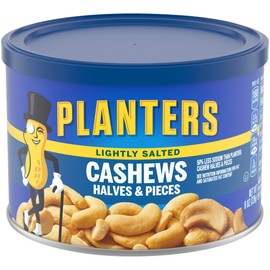 PLANTERS Lightly Salted Cashew Halves & Pieces, 8 oz Canister - Cashews Roasted in Peanut Oil - Seasoned with Sea Salt - Snacks for Adults - Resealable Lid for Long-Lasting Freshness - Kosher