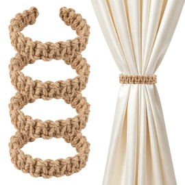 4 Pack Linen Braided Curtain Tiebacks, Boho Rustic Curtain Holdback