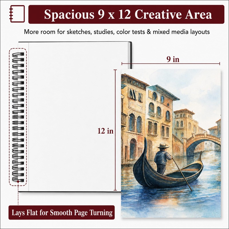 SuFly Mixed Media Sketchbook 9x12, Mixed Media Paper_98lb/160gsm, 60 Sheets