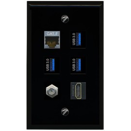 RiteAV CAT7 Coax HDMI 3 USB 3 Flat/Solid Wall Plate [Black]
