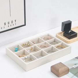 Bedside Organizer Tray, Desktop Storage Tray for Jewelry, Sunglass, Phone, Watch, Perfume,Lipstick, Nightstand Desk-top Catchall Tray, Multi-use Holder Tray for Desk Drawer (Beige 12Grid)