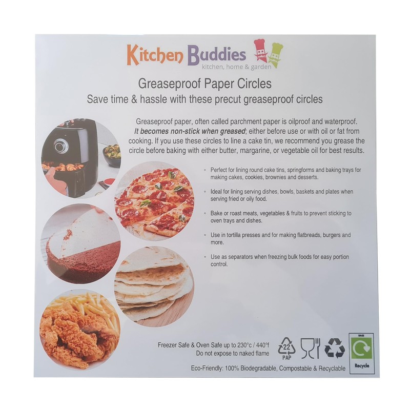 Kitchen Buddies Greaseproof Baking Parchment Circles - 6, 7, 8,