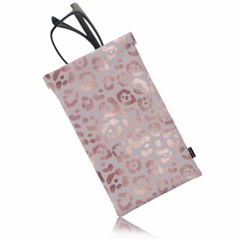 Beabes Leather Glasses Case Leopard Print, Wildlife Leopard Skin Squeeze Top Sunglass Case Portable Eyeglass Pouch Travel Glasses Cases For Pens Phones Cosmetics, Rose Gold