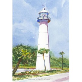 Bella Terra Publishing Biloxi Lighthouse, Mississippi Gulf Coast. Ken Matthew Watercolor Art Notecards - Set of 6