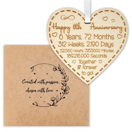 Happy 6th Anniversary Gift for Couples 6th Wedding Anniversary Gifts for Him Her Wedding Present for Husband 6 Years Celebration Keepsake Wooden Heart Plaque for Wife Spouse Partner