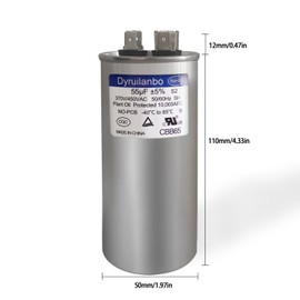 Dyruilanbo 55 uF ±5% 55 mfd ac Capacitor 370/440 VAC 50/60hz CBB65 Round Run Start Capacitor Replacement for AC Motor Run or Fan Start and Cool or Heat Pump Air Conditioner