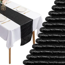 12 Packs Sequin Table Runner Glitter Dining Table Runner for Birthday Wedding Engagement Bridal Baby Shower Bachelorette Holiday Celebration Party Supplies Decorations (12" x 72", Black)