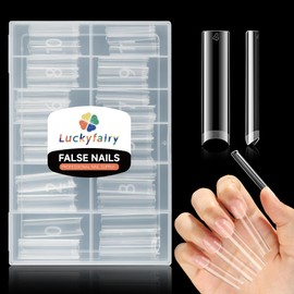 Luckyfairy XXL Nail Tips Square 120 Pcs 12 Sizes - No C Curve Flat Square Nail Tips Pre-buff 2XL Half Cover Tapered Gel Acrylic Nail Tips False Nails Gelly Tips for DIY Nail Art Salon