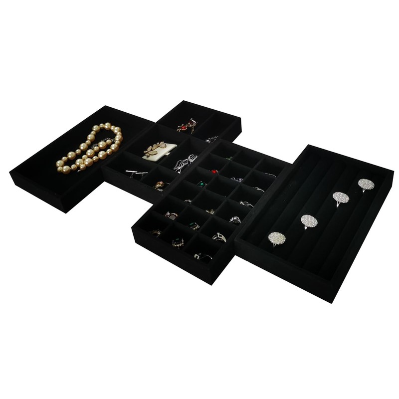 SCIKHEFT Stackable Jewelry Trays Velvet Drawer Organizer Inserts Tray Jewelry