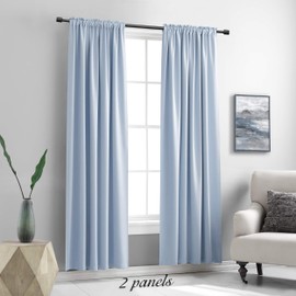 DONREN Baby Blue Window Treatment Thermal Insulated Rod Pocket Blackout Curtains/Drapes for Bedroom (Light Blue,Set of 2 Panels,52 by 84 Inch Length)