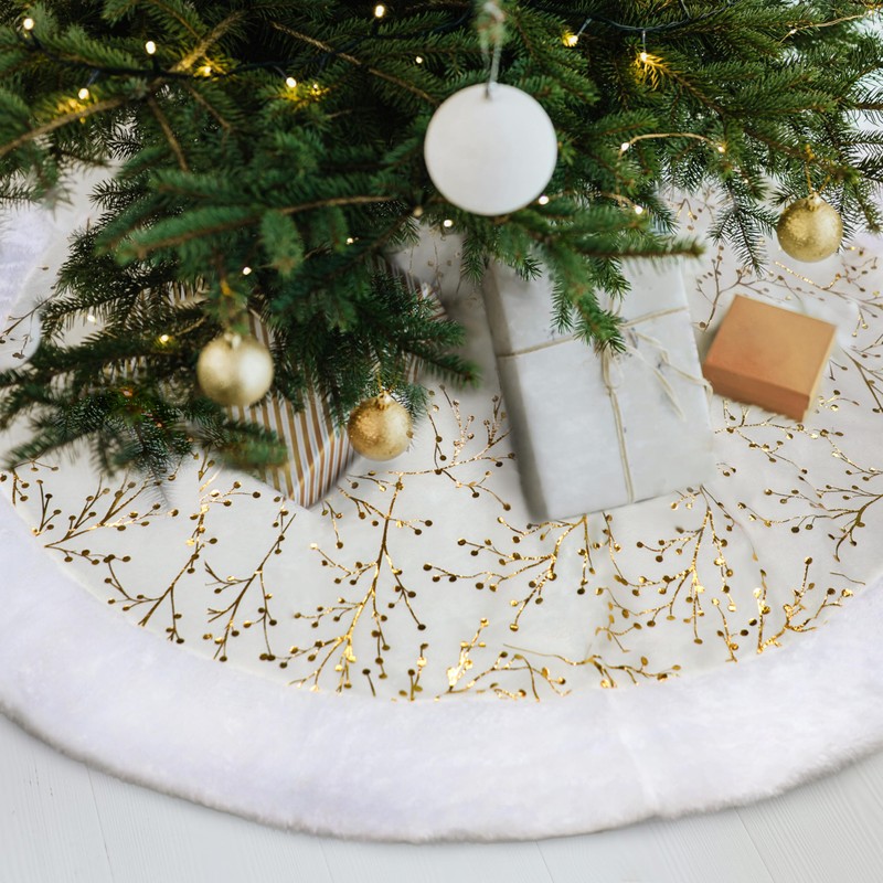 Christmas Tree Skirt, 47 Inch (120cm) Extra Wide White Plush