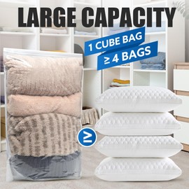 Biubumtu 4 Pack Combo Thickened Cube Vacuum Seal Storage Bags, Space Saver Compression Storage Bags for Clothing Comforters Pillows Blankets, No Pump Needed