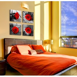 JiazuGo Red Rose Bedroom Wall Decor Black and White Wall Art Modern Flowers Pictures for Couples Bedroom Wall Decor Romantic Paintings for Wall Decorations Red Canvas Kitchen Decor and Accessories