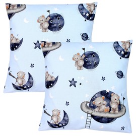 TupTam Children's Decorative Patterned Cushion Cover with Envelope Closure, Set of 2, Colour: Bears in Cosmos/White Stars/Grey, Size: 40 x 40 cm