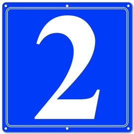 i-CowFun Premium Aluminum Number Signs 2, Metal 12" X 12" Blue Numbered Signs Outdoor for Parking Lots, Floor, Dock, Court, Aisle, Field, High Visibility, No Fade, Weather-resistant