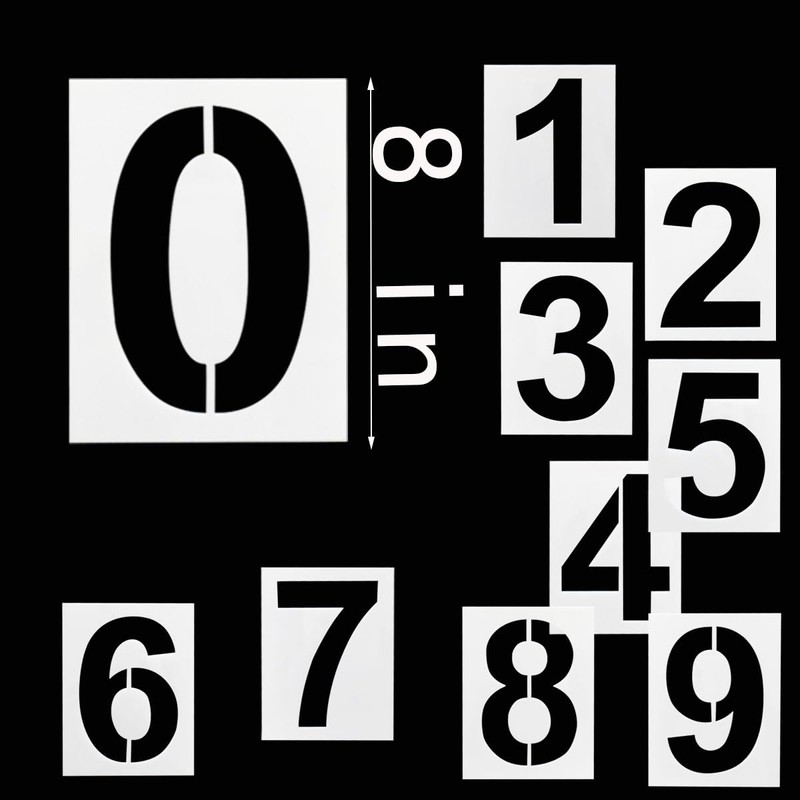 Zucosue 8 Inch Reusable Number Stencils 0-9, Plastic Painting Templates