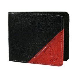 J. Wilson London Designer Mens Wallet Leather RFID Safe Contactless Card Blocking ID Protection (Black/Red)