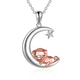 ONEFINITY Pig Necklace 925 Sterling Sliver Pig Pendant Necklace Moon Animals Jewellery Gifts For Women Girls