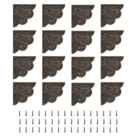 uxcell 8pcs Vintage Flat Corner Bracket 2.1"x2.1" Decorative Metal Desk Corner Protector with Screw for Box Cupboard Decorative Furniture Bronze