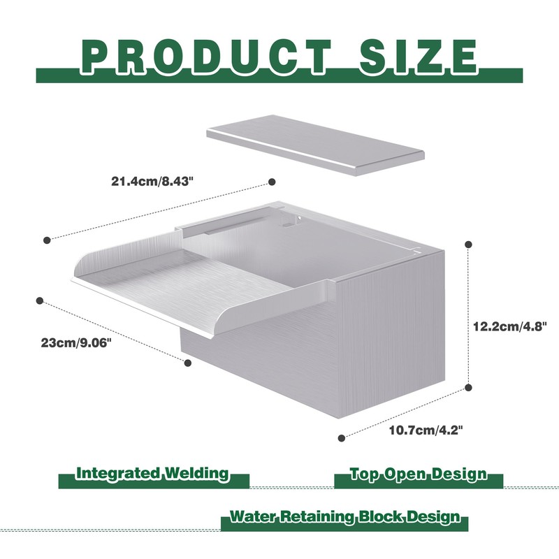 Waterfall Pool Fountain LONGRUNNEW 304 Stainless Steel 9.06" Rectangular Waterfall