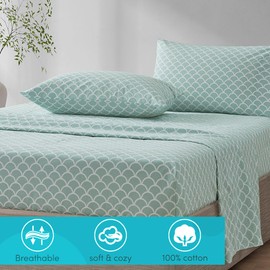 Comfort Spaces 100% Cotton Sheet Set Breathable, Lightweight, Soft with 12" Elastic Pocket Fits up to 14" Mattress, All Season Cozy Bedding, Matching Pillow Case, Twin Scales 3 Piece