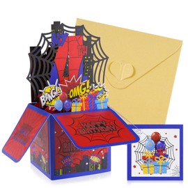 Spider 4th Birthday Pop Up Card, 3D Happy Birthday Pop Up Greeting Card for Boys Girls with Envelope, Unique Handmade Foldable Party Decoration Supplies