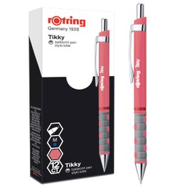 rOtring Tikky Pastel Ballpoint Pens | Blue Ink | Medium Point (1.0mm) | Tea Rose Barrels | Lightweight with Rubberised Grip | 12 Count