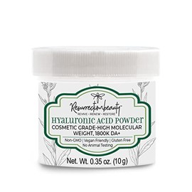 Polvo de suero de ácido hialurónico puro (alto peso molecular de sodio hialurónico) Grado Cosmético, popular ingrediente hidratante para sueros y otros productos de cuidado de la piel hechos en casa 0,35 oz