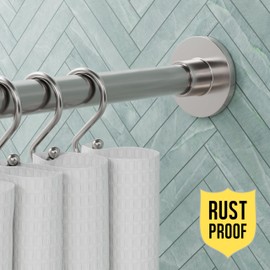 Zenna Home Tension Shower Curtain Rod, No Drilling, Adjustable 26 to 76 Inches, Easy to Install Stainless Steel Shower Rod, Rustproof, Brushed Nickel