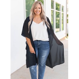 Beach Cover up for Women Summer Kimono Shirts Hawaii Resort Wear Cruise Outfit(Black,3XL)