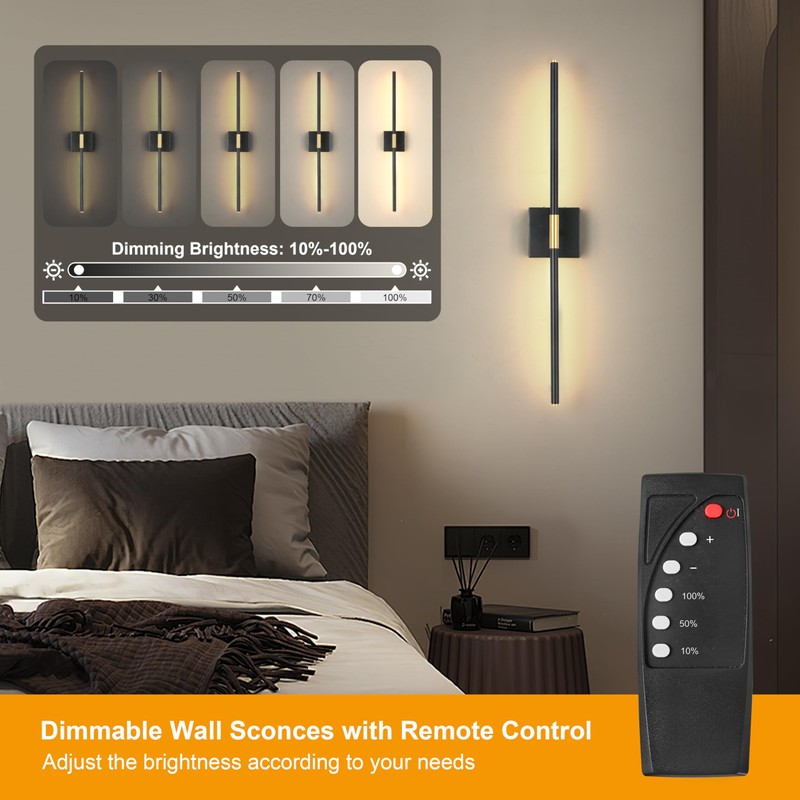 Morauroral Battery Operated Wall Sconces Set of 2, Dimmable Battery