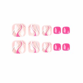MISUD Press on Nails - Toe Glue on Nails with Pink Chrome, Acrylic Toenails Bing Design 24 pcs