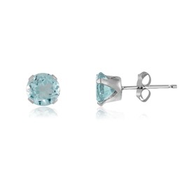 5MM Classic Brilliant Round Cut Cubic Zirconia (CZ) Sterling Silver Solitaire Stud Earrings/Ear Studs for Women Ladies Girls - Birthstone Earrings - AQUAMARINE BLUE. 5-AQUA