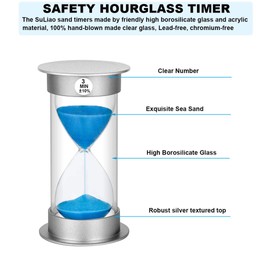 Sand Timer 3 Minute Hourglass Timer, Plastic Sand Watch 3 Min, Large Sand Clock 3 Minutes, Hour Glass Sandglass Timer for Kids, Games, Classroom, Kitchen, Decoration Blue