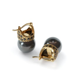 Lova Jewelry Pearl & Hematite Crystal Accent Crown Shape Clip on Hook Earrings for Wedding, Bridal, Formal & Fashion (Black/Gold)