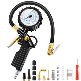 BURNNOVE Tyre Inflator Digital Tyre Pressure Gauge 220 PSI Multifunctional Air Pressure Gauge with Multiple Spare Parts Tyre Inflation Gauge for Cars Motorcycles ATVs and Bicycles