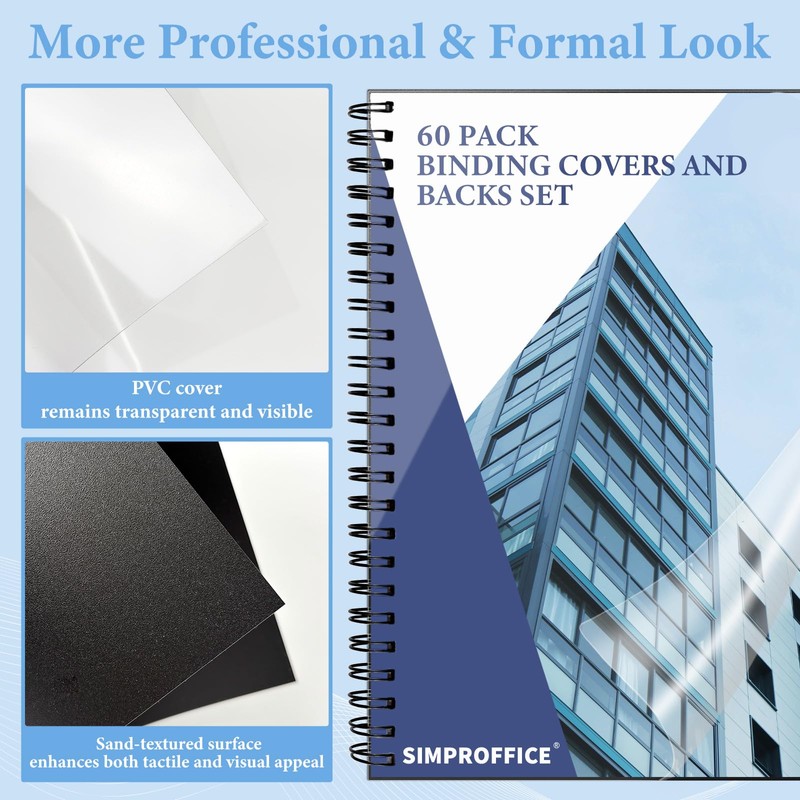 SIMPROFFICE 60 Pack Binding Covers and Backs Set, 8.5 x